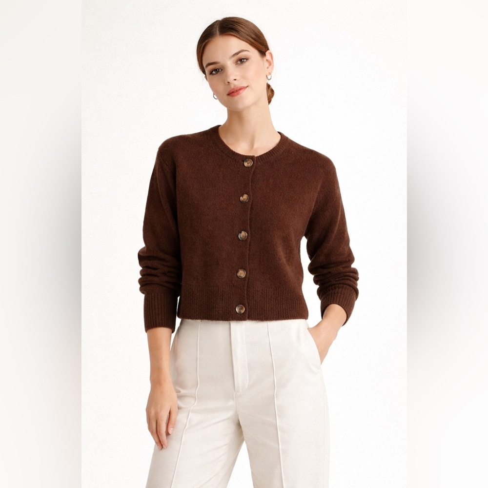 NWT RD STYLE Wren Crewneck Cardigan in Brown